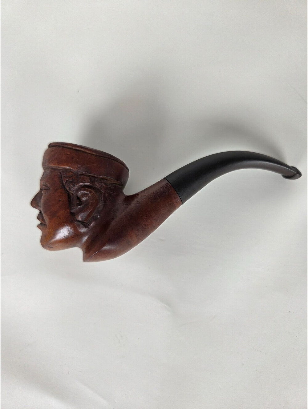 Italian Carved Briar Tobacco Pipe Man’s Face Figural Bent Stem Made in Italy